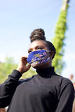 African Face Mask in Blue Dashiki - Continent Clothing