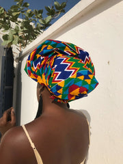 African Head Wrap in Blue Kente - Continent Clothing