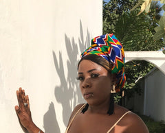 African Head Wrap in Blue Kente - Continent Clothing 