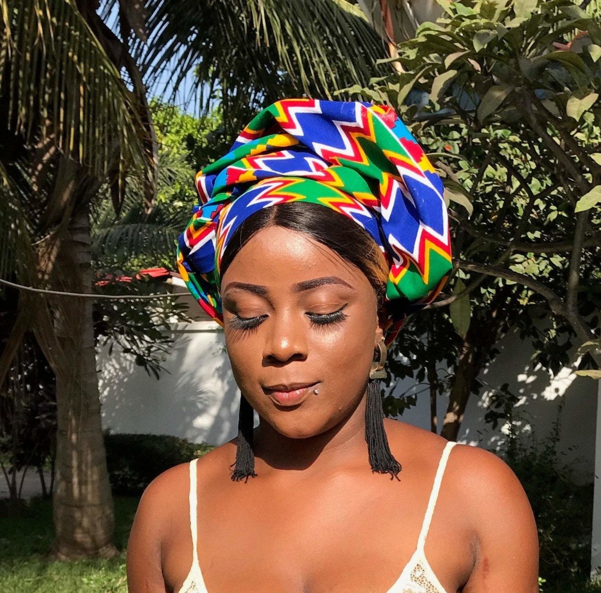 African Head Wrap in Blue Kente - Continent Clothing