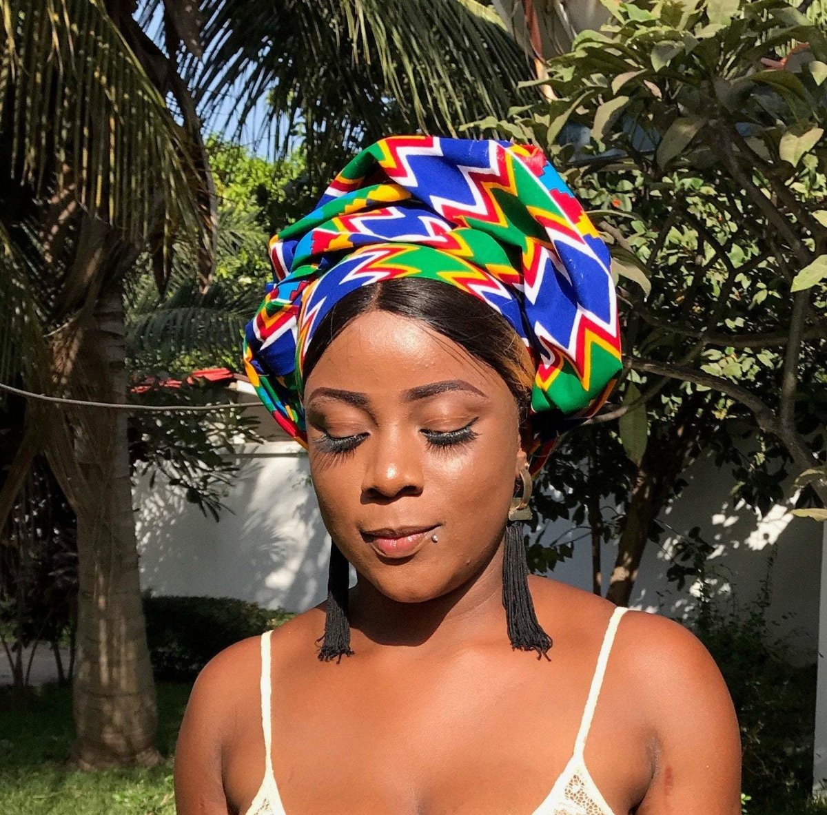 African Head Wrap in Blue Kente - Continent Clothing 