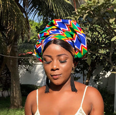African Head Wrap in Blue Kente - Continent Clothing