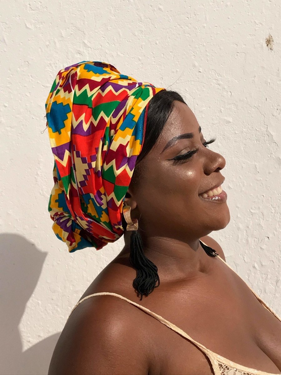 African Head Wrap in Orange Kente - Continent Clothing