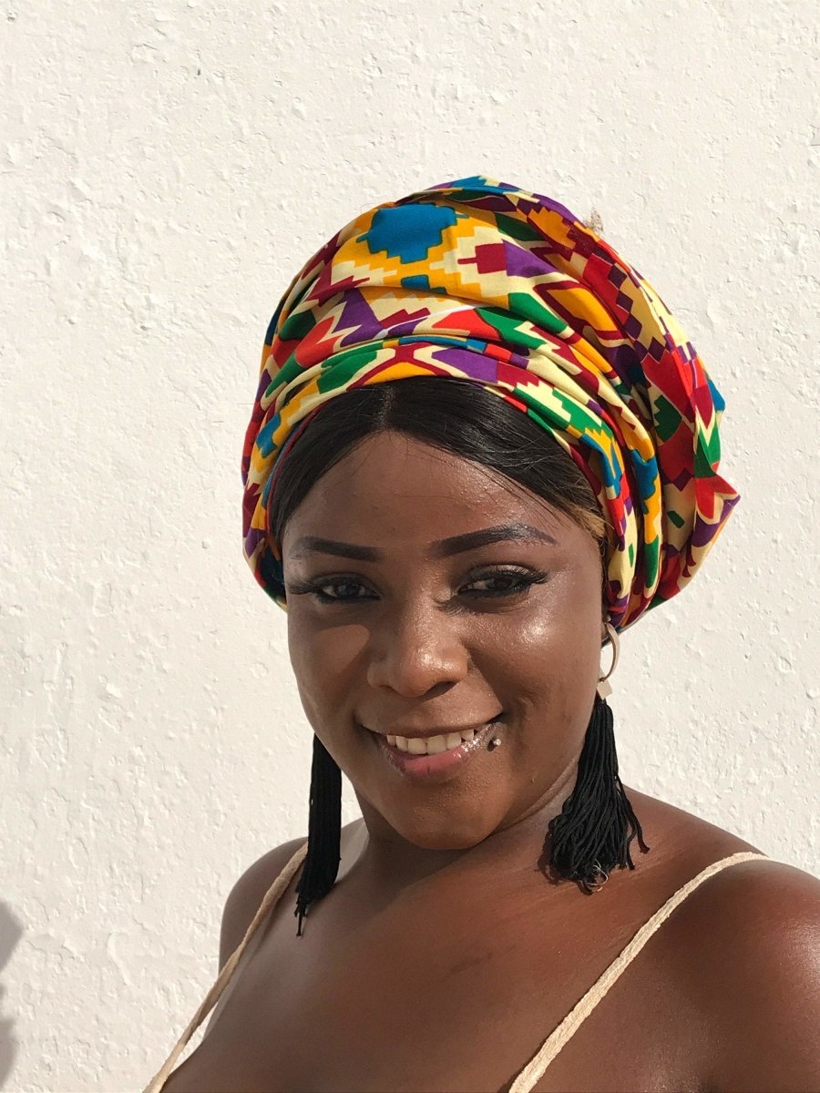 African Head Wrap in Orange Kente - Continent Clothing