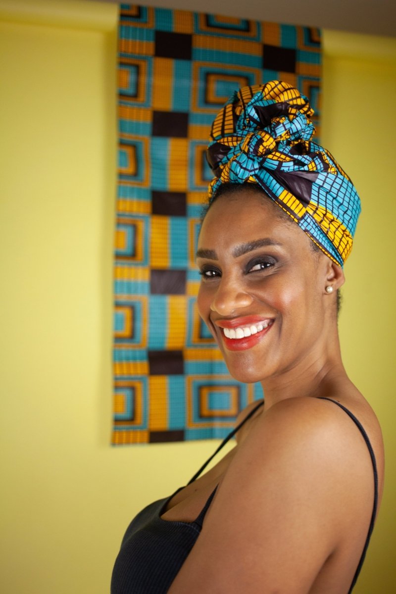 African Headwrap In Electric Blue Kente - The Continent Clothing