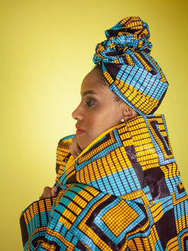 Wrap African Head Wrap in Orange Kente