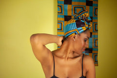 African Headwrap In Electric Blue Kente - The Continent Clothing