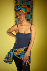 African Headwrap In Electric Blue Kente - The Continent Clothing