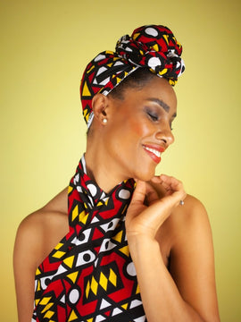 Wrap African Head Wrap in Orange Kente