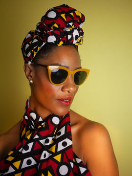 Wrap African Head Wrap in Orange Kente