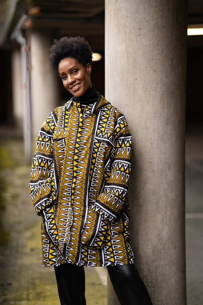 African Winter Coat In Mud Cloth / African Parka Made In Africa