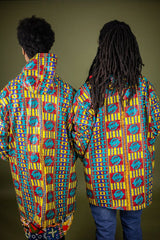 African Hooded Jacket In Electric Kente - Continent Clothing