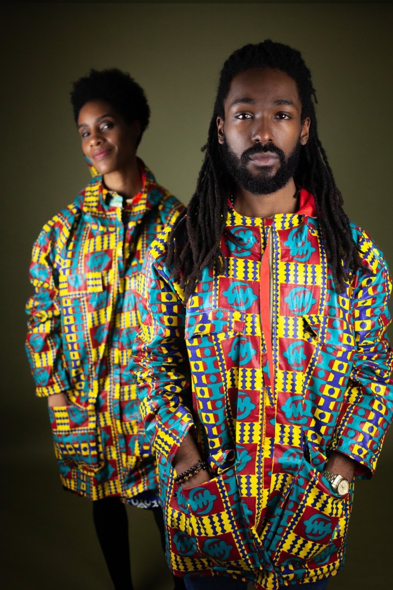 African Hooded Jacket In Electric Kente - Continent Clothing