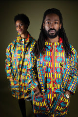 African Hooded Jacket In Electric Kente - Continent Clothing
