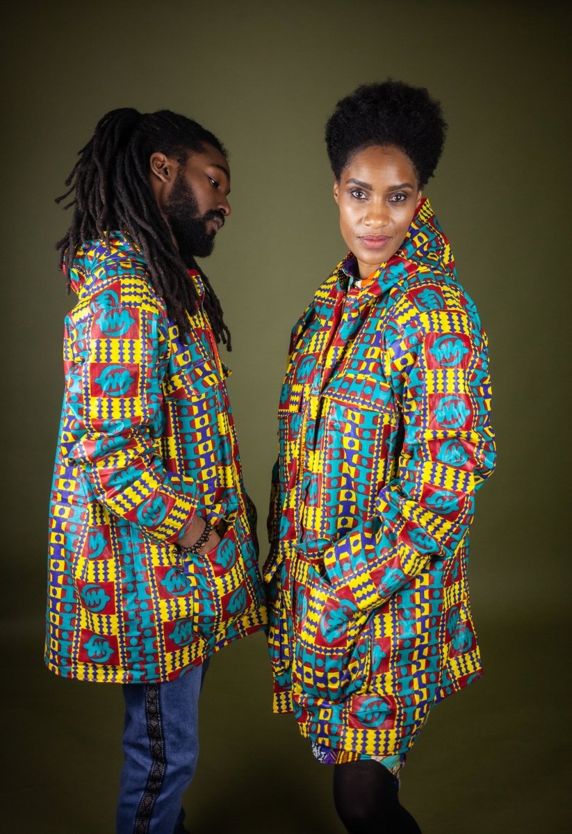 African Hooded Jacket In Electric Kente - Continent Clothing