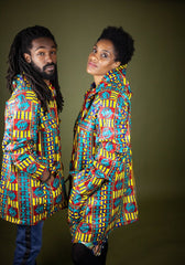 African Hooded Jacket In Electric Kente - Continent Clothing