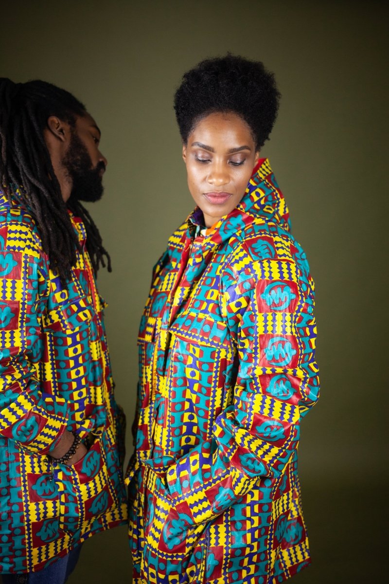 African Hooded Jacket In Electric Kente - Continent Clothing