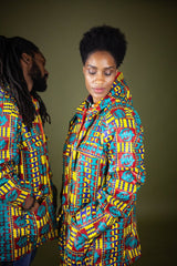 African Hooded Jacket In Electric Kente - Continent Clothing