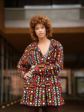 Giacca Africana Con Cappuccio In Sumakaka Rosso Elettrico