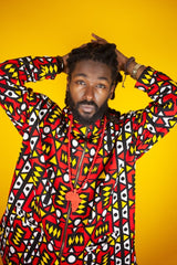 African Hooded jacket In Electric Red Sumakaka - Continent Clothing