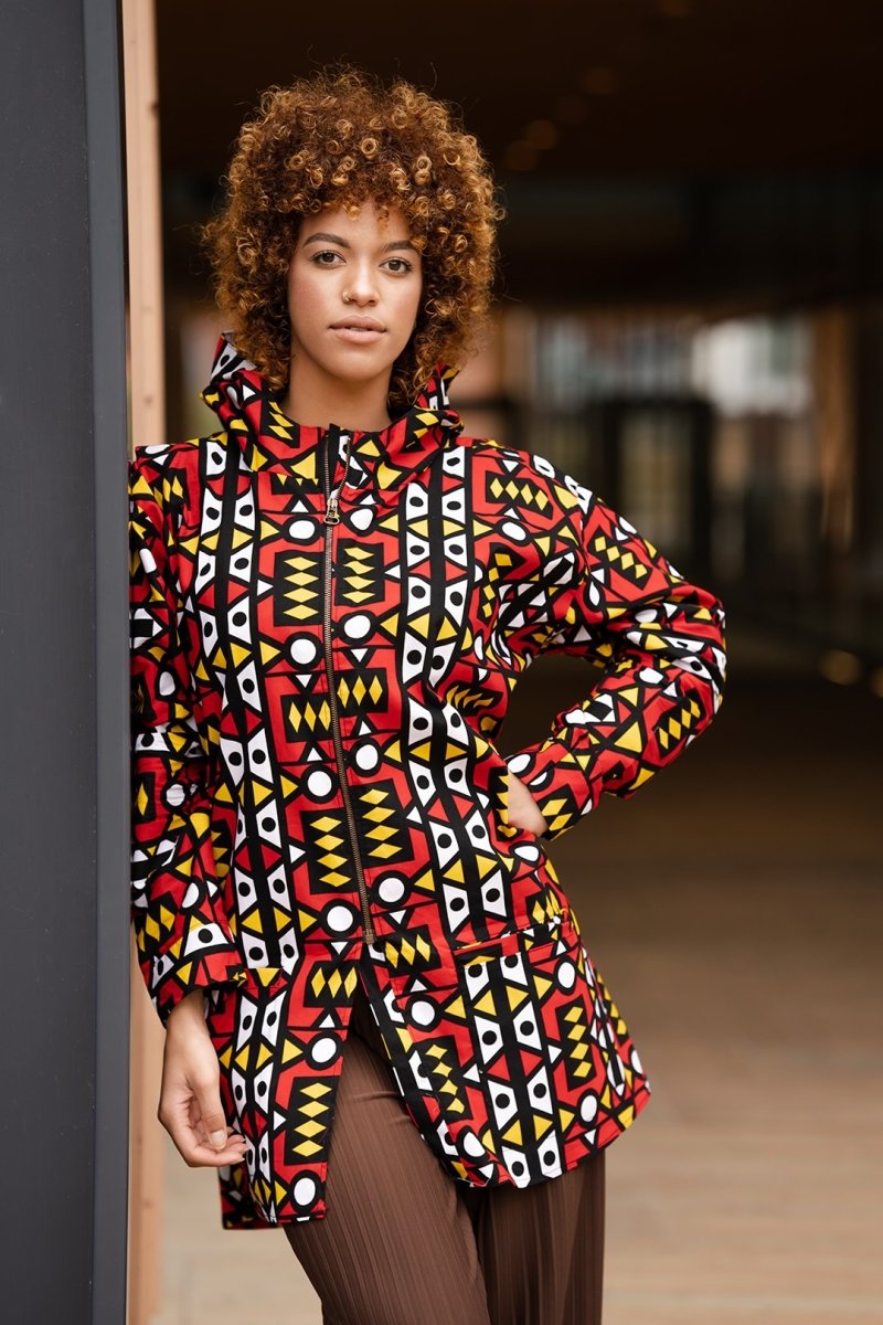 African Hooded Jacket In Electric Red Sumakaka - Continent Clothing