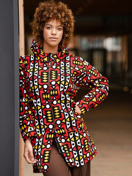 Giacca Africana Con Cappuccio In Sumakaka Rosso Elettrico