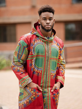 Chaqueta con capucha africana en Dashiki rojo