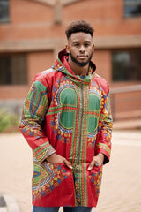 African Hooded Jacket In Red Dashiki - Continent Clothing