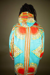 African Hooded Jacket In Turquoise Dashiki - Continent Clothing