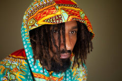 African Hooded Jacket In Turquoise Dashiki - Continent Clothing