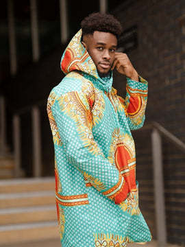 Veste Africaine À Capuche En Dashiki Turquoise