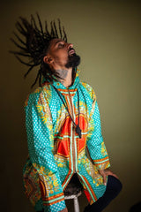 African Hooded Jacket In Turquoise Dashiki - Continent Clothing