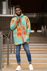 African Hooded Jacket In Turquoise Dashiki - Continent Clothing