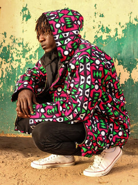 Hooded Jacket In Mud Cloth