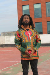 African Hoodie in Green Dashiki Print - Festival Hoodie - Continent Clothing