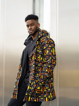 Hooded Jacket In Mud Cloth