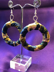 African Hoops in Black Ankara Print - Up cycled Zero Waste Earrings - Continent Clothing