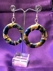 African Hoops in Black Ankara Print - Up cycled Zero Waste Earrings - Continent Clothing
