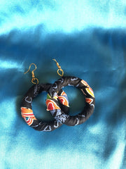 African Hoops in Black Ankara Print - Up cycled Zero Waste Earrings - Continent Clothing