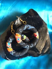 African Hoops in Black Ankara Print - Up cycled Zero Waste Earrings - Continent Clothing