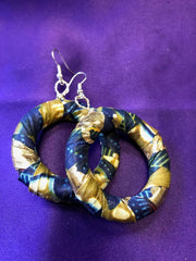 African Hoops in Black Ankara Print - Up cycled Zero Waste Earrings - Continent Clothing