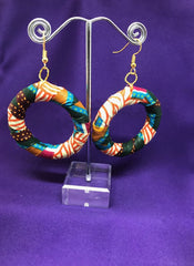 African Hoops in Black Dashiki Print - Up cycled Zero Waste Earrings - Continent Clothing