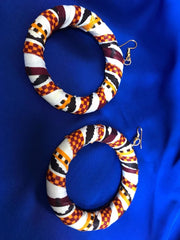 African Hoops in Black Orange White Print - Up cycled Zero Waste Earrings - Continent Clothing