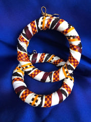 African Hoops in Black Orange White Print - Up cycled Zero Waste Earrings - Continent Clothing