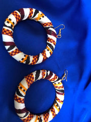 African Hoops in Black Orange White Print - Up cycled Zero Waste Earrings - Continent Clothing
