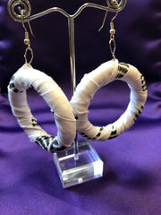 African Hoops in Black White Ankara Print - Up cycled Zero Waste Earrings - Continent Clothing