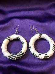African Hoops in Black White Ankara Print - Up cycled Zero Waste Earrings - Continent Clothing