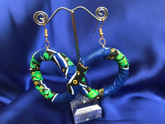 African Hoops in Blue Ankara Print - Up cycled Zero Waste Earrings - Continent Clothing