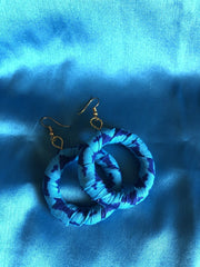 African Hoops in Blue Ankara Print - Up cycled Zero Waste Earrings - Continent Clothing