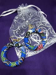 African Hoops in Blue Ankara Print - Up cycled Zero Waste Earrings - Continent Clothing